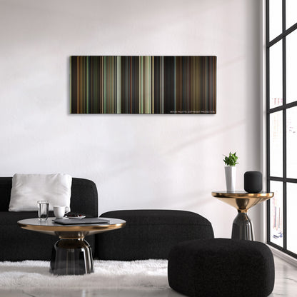 Blade: Trinity color palette canvas above a black sofa with a gold-topped table