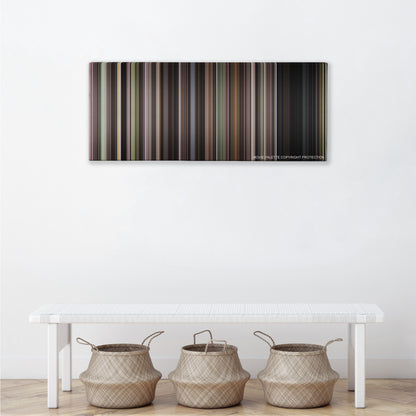 Adaptation. color palette canvas above a white bench with three woven baskets