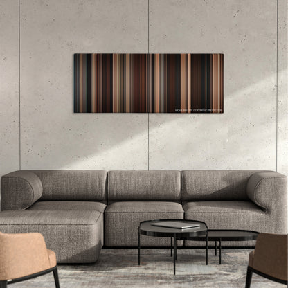 Water for Elephants color palette canvas on a concrete wall above a gray sectional sofa