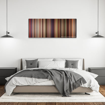 Ghost World color palette canvas above a bed, between two black pendant lamps