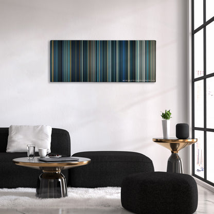 Independence Day: Resurgence color palette canvas above a black sofa with a gold-topped table
