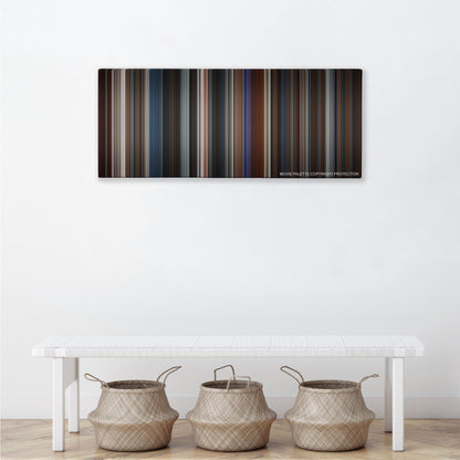 Basic Instinct color palette canvas above a white bench with three woven baskets