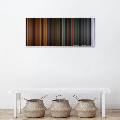Crimson Peak color palette canvas above a white bench with three woven baskets