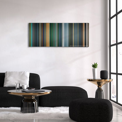Deadpool 2 color palette canvas above a black sofa with a gold-topped table
