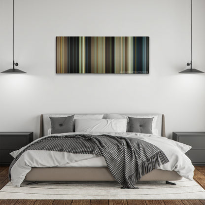 Paul color palette canvas above a bed, between two black pendant lamps