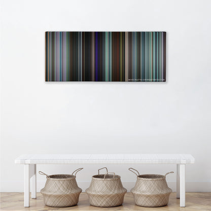 Uncut Gems color palette canvas above a white bench with three woven baskets