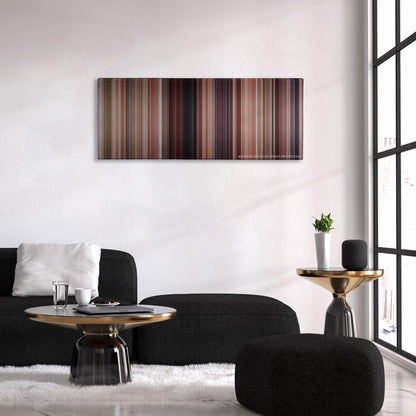 Clueless color palette canvas above a black sofa with a gold-topped table