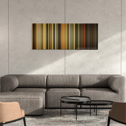 The Family color palette canvas on a concrete wall above a gray sectional sofa
