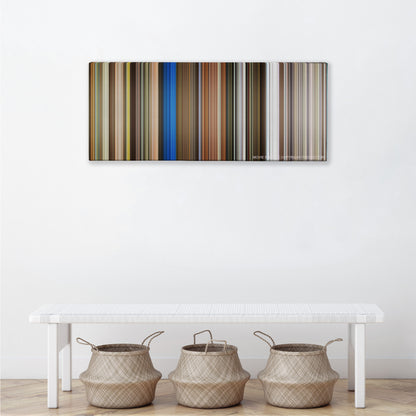xXx color palette canvas above a white bench with three woven baskets