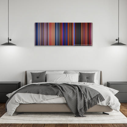 The Hunchback of Notre Dame color palette canvas above a bed, between two black pendant lamps
