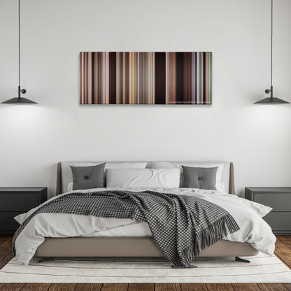 Easy Rider color palette canvas above a bed, between two black pendant lamps