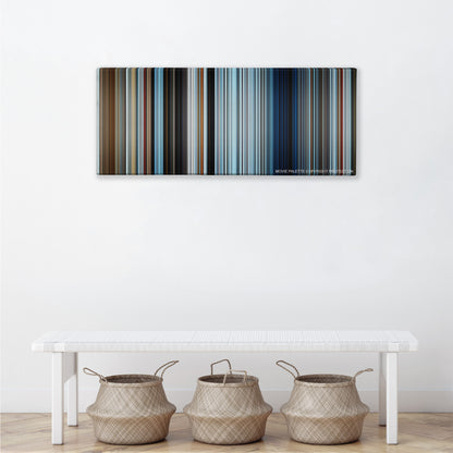 Everest color palette canvas above a white bench with three woven baskets