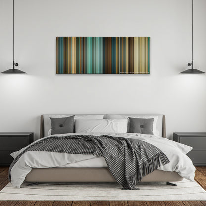 300: Rise of an Empire color palette canvas above a bed, between two black pendant lamps