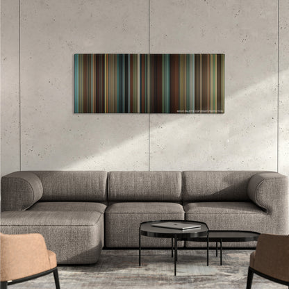 Shutter Island color palette canvas on a concrete wall above a gray sectional sofa