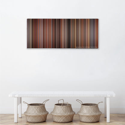 The Bank Job color palette canvas above a white bench with three woven baskets