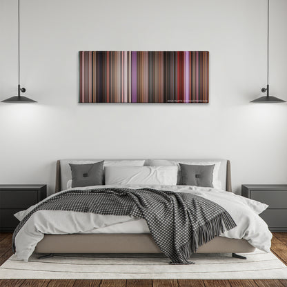 Singin' in the Rain color palette canvas above a bed, between two black pendant lamps