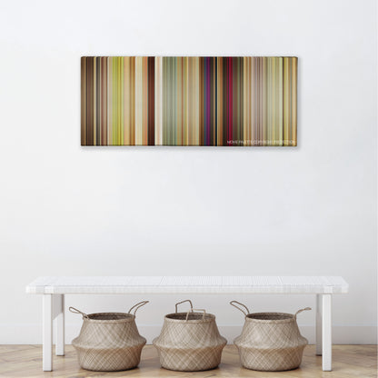 Dirty Grandpa color palette canvas above a white bench with three woven baskets