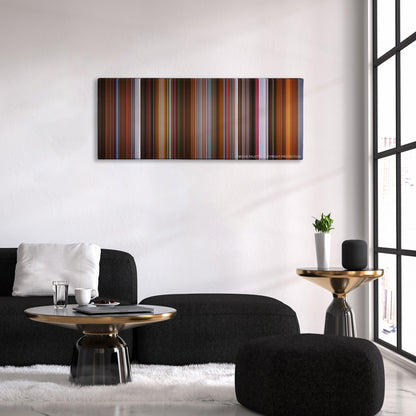Rounders color palette canvas above a black sofa with a gold-topped table