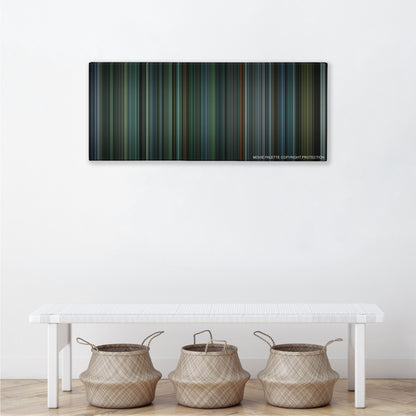 Snatch color palette canvas above a white bench with three woven baskets