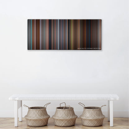 Scary Movie 4 color palette canvas above a white bench with three woven baskets