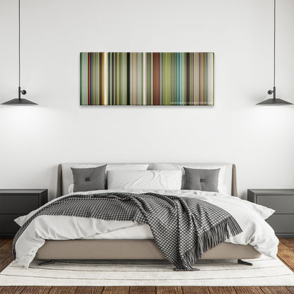 Hunt for the Wilderpeople color palette canvas above a bed, between two black pendant lamps