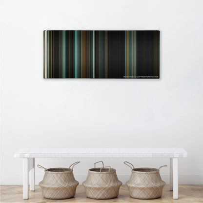 The Woman in Black color palette canvas above a white bench with three woven baskets
