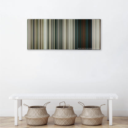 Battle Los Angeles color palette canvas above a white bench with three woven baskets