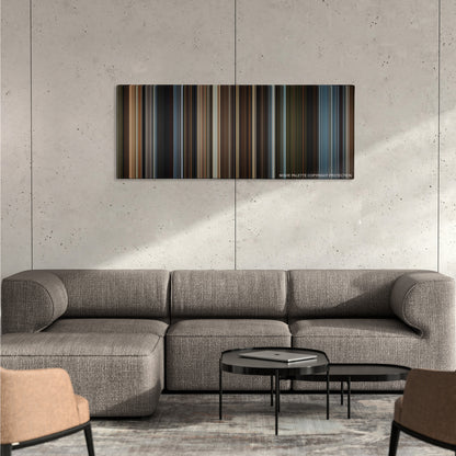 Thor: The Dark World color palette canvas on a concrete wall above a gray sectional sofa