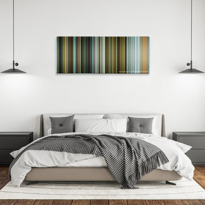 From Paris with Love color palette canvas above a bed, between two black pendant lamps