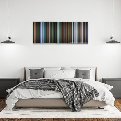 I Saw the Devil color palette canvas above a bed, between two black pendant lamps