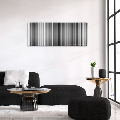 Yojimbo color palette canvas above a black sofa with a gold-topped table