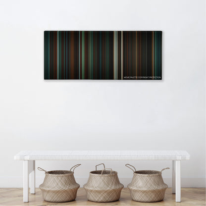 Let Me In color palette canvas above a white bench with three woven baskets