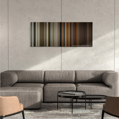 Zombieland color palette canvas on a concrete wall above a gray sectional sofa