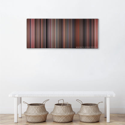 Home Alone color palette canvas above a white bench with three woven baskets