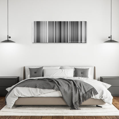 Yojimbo color palette canvas above a bed, between two black pendant lamps