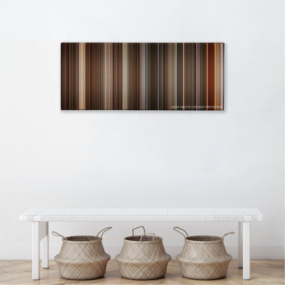 Barton Fink color palette canvas above a white bench with three woven baskets