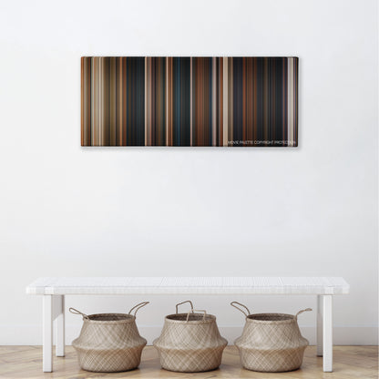 Annabelle: Creation color palette canvas above a white bench with three woven baskets