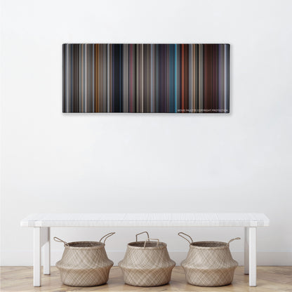 K-PAX color palette canvas above a white bench with three woven baskets