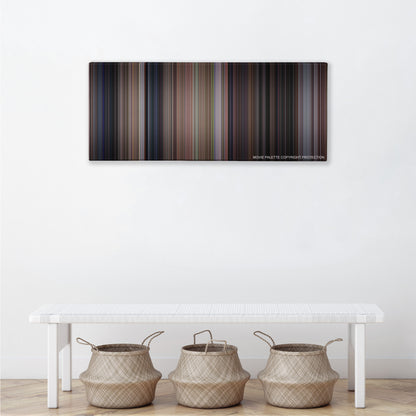 Scream color palette canvas above a white bench with three woven baskets