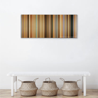 Erin Brockovich color palette canvas above a white bench with three woven baskets