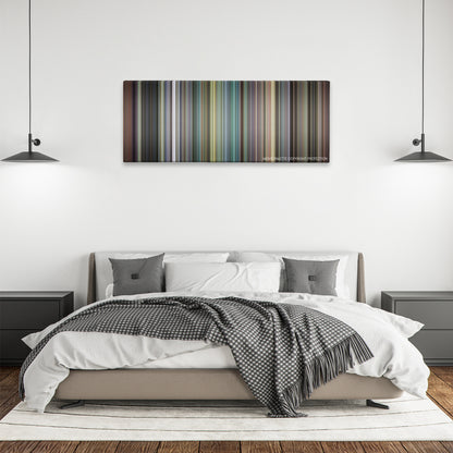 Dawn of the Dead color palette canvas above a bed, between two black pendant lamps