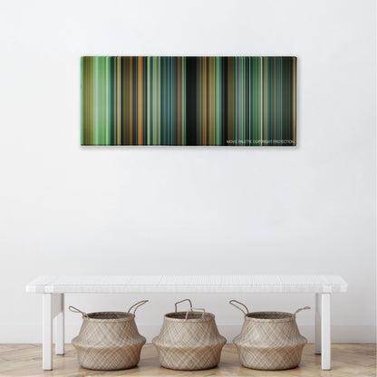 Ran color palette canvas above a white bench with three woven baskets