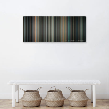 The Call color palette canvas above a white bench with three woven baskets