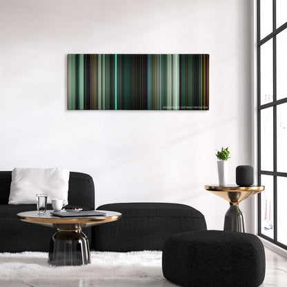 The Crazies color palette canvas above a black sofa with a gold-topped table