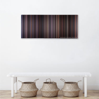 Chocolat color palette canvas above a white bench with three woven baskets