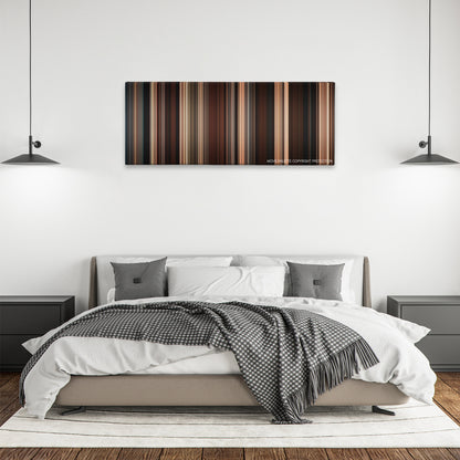 Water for Elephants color palette canvas above a bed, between two black pendant lamps