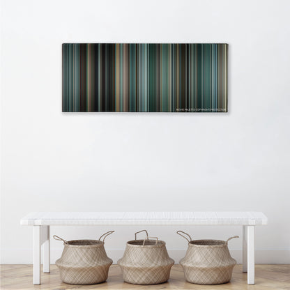 The Town color palette canvas above a white bench with three woven baskets