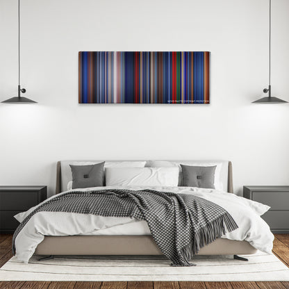 Freddy vs. Jason color palette canvas above a bed, between two black pendant lamps