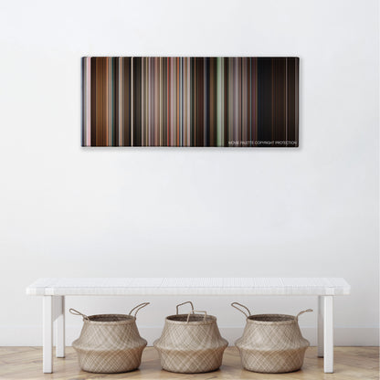 A Walk Among the Tombstones color palette canvas above a white bench with three woven baskets