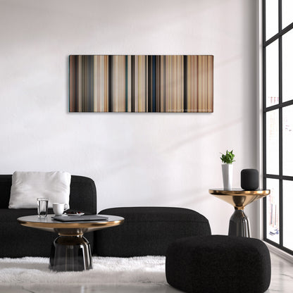 The Longest Yard color palette canvas above a black sofa with a gold-topped table